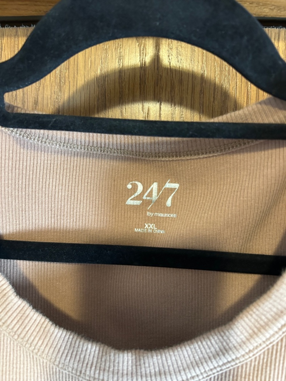 24/7 by Maurice’s Ribbed  short sleeve Top - Light Brown- xxl